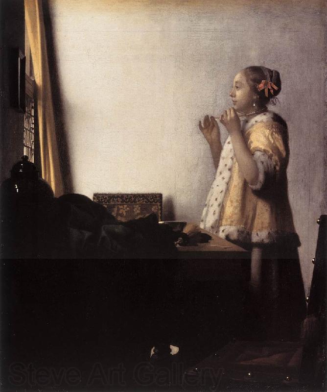 Jan Vermeer Woman with a Pearl Necklace Norge oil painting art